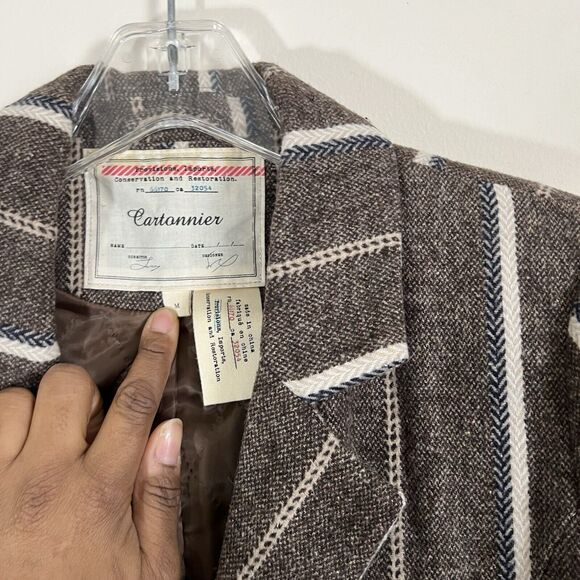 Anthropologie Cartonnier Coat Jacket Womens M Brown White Striped Wool Blend - Picture 3 of 9